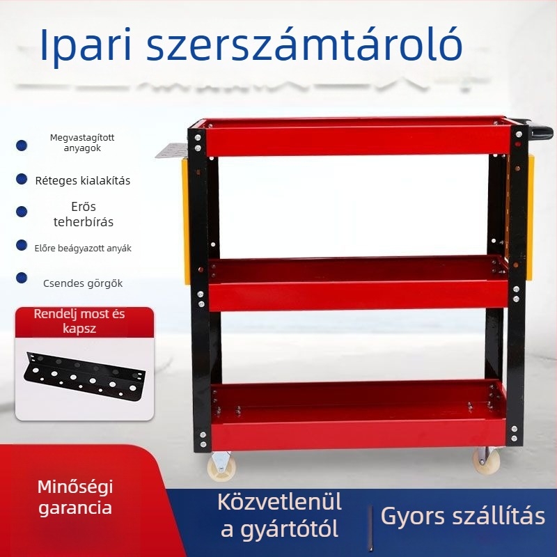 Háromszintes mobil szerszámkocsi autójavításhoz, mobil, robusztus, többfunkciós