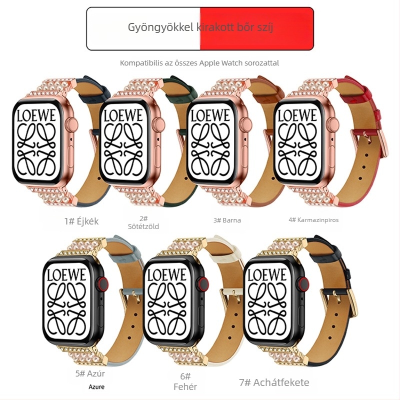Apple Watch gyémántokkal kirakott valódi bőr szíj, mindennapi elegancia, retro üzleti stílus