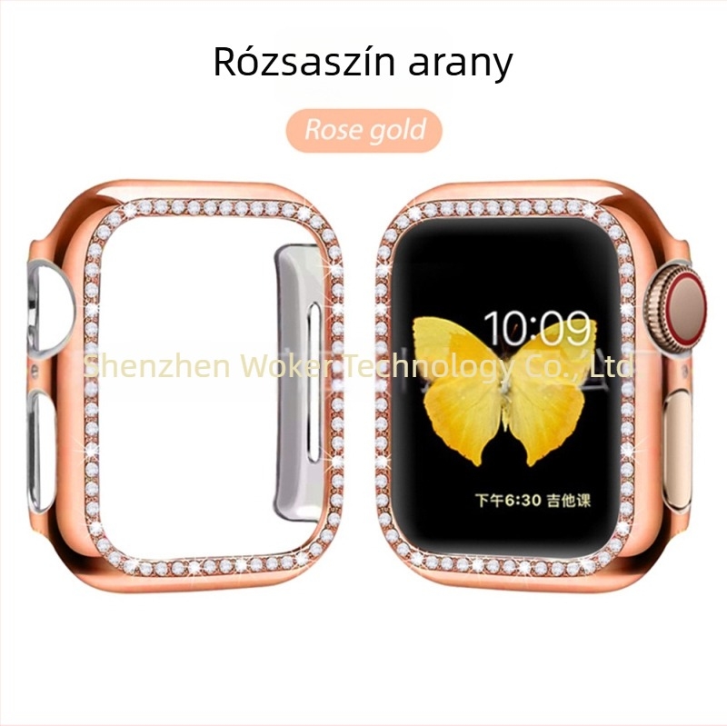 Apple Watch 8/7/SE-hez PC bevonatú, gyémántokkal díszített védőtok (654321)