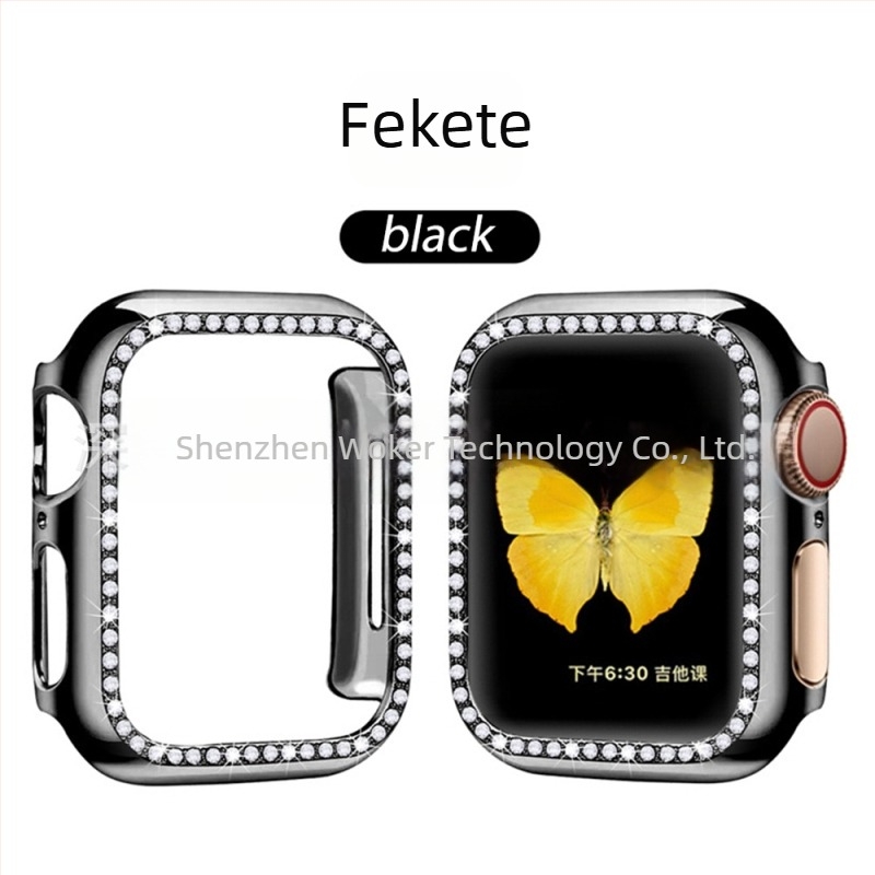 Apple Watch 8/7/SE-hez PC bevonatú, gyémántokkal díszített védőtok (654321)