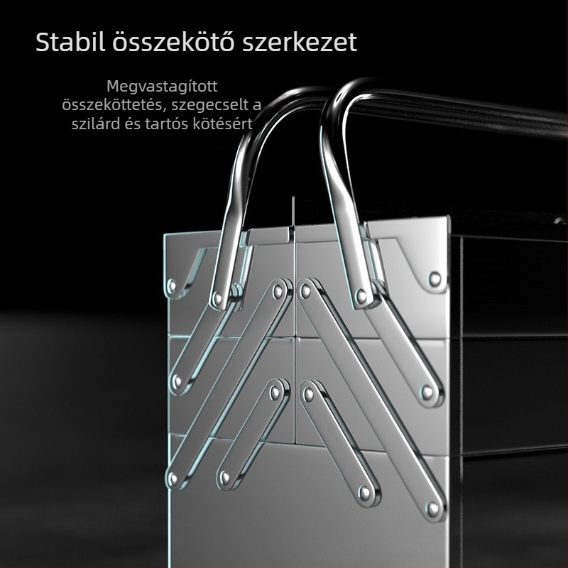 Fém összehajtható szerszámtartó doboz jelszavas zárakkal, háromrétegű kialakítás, hordozható kézi fogantyúval
