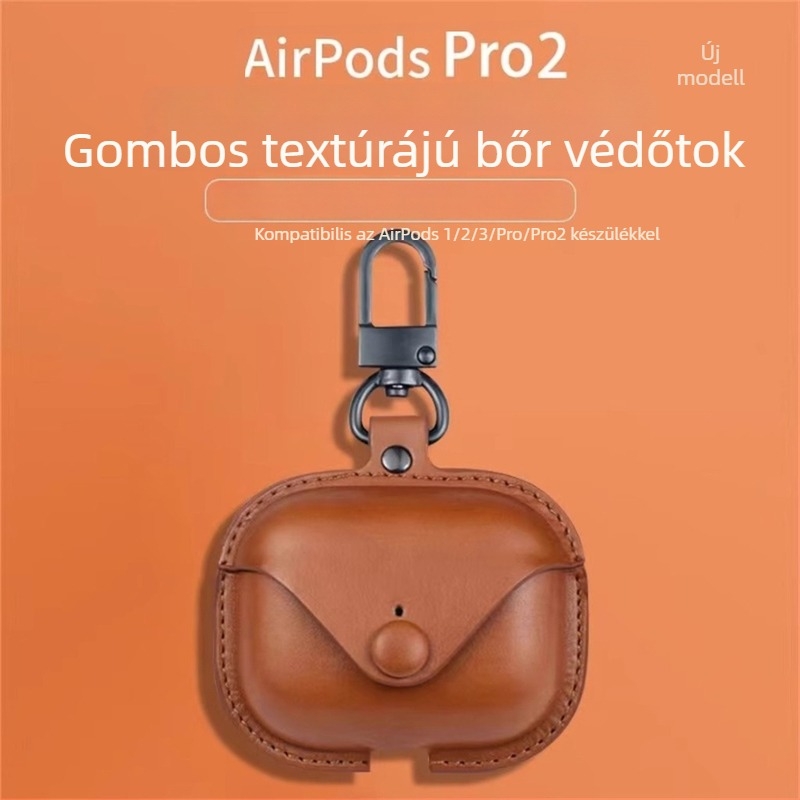 Gombostílusú műbőr tok AirPods Pro 3. generációhoz, 4. generációhoz és Pro 2. generációhoz