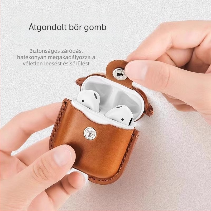 Gombostílusú műbőr tok AirPods Pro 3. generációhoz, 4. generációhoz és Pro 2. generációhoz