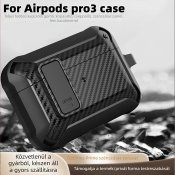 Shell Valley TPU tok AirPods Pro 2-höz zárkapcsolóval, karbon szálas mintázat, ütésálló, elvesztés elleni védelem