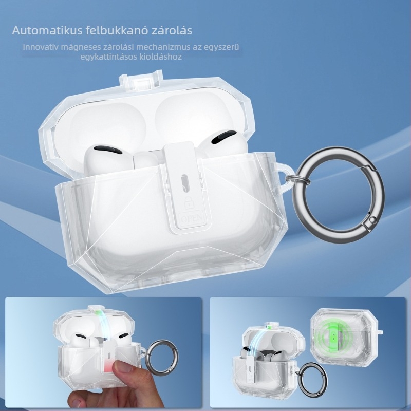 TPU védőtok AirPods Pro3/2-hoz mágneses zár szerkezettel, pontos illeszkedés, injekciós formázás, kompatibil Apple