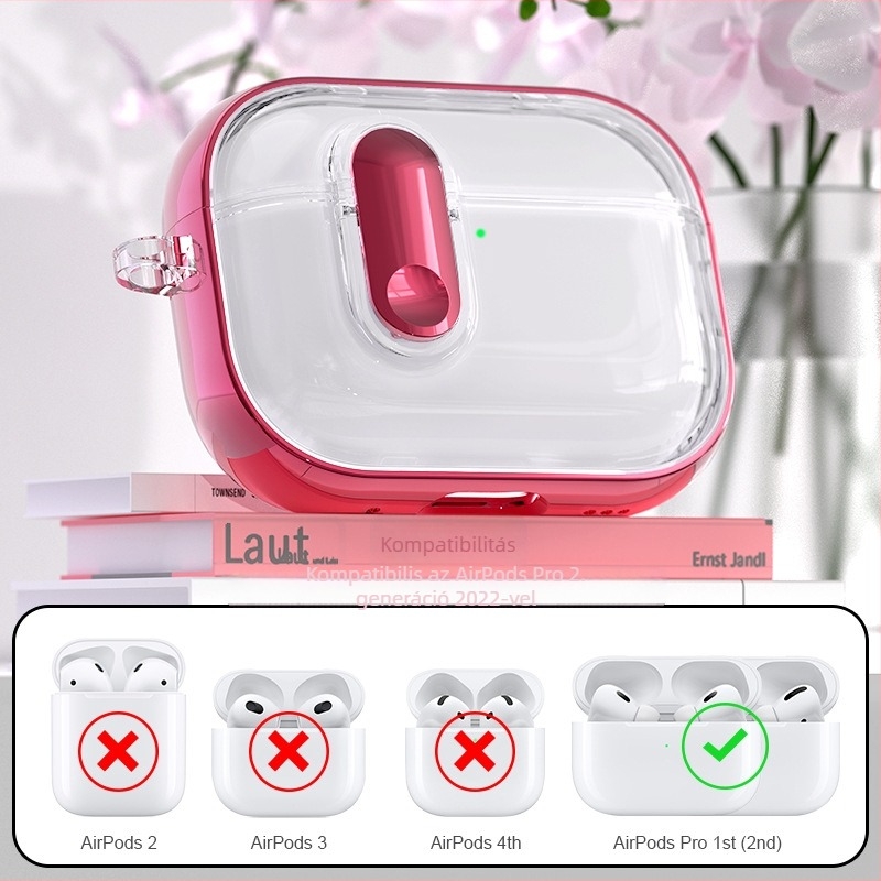 AirPods Pro 3 védőtok - TPU+PC anyag, elektroplatinált felület, lehajtható fedél, átlátszó dizájn, kompatibil AirPods Pro 3 és AirPods 4