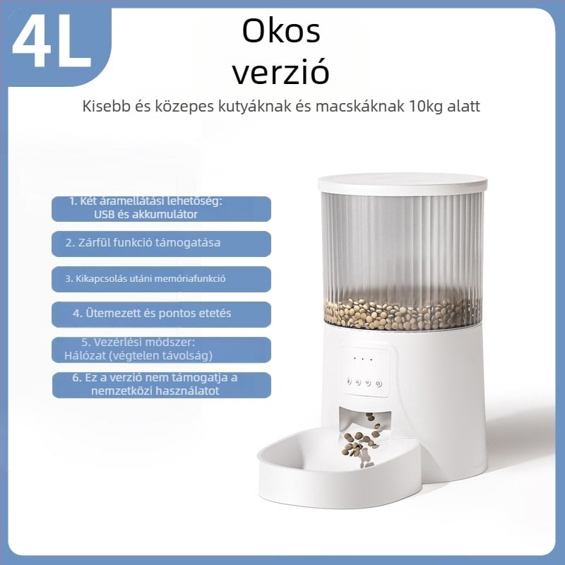 Automata macska- és kutya etető, levehető kialakítás, időzített és adagolt etetés, alkalmazás nélkül