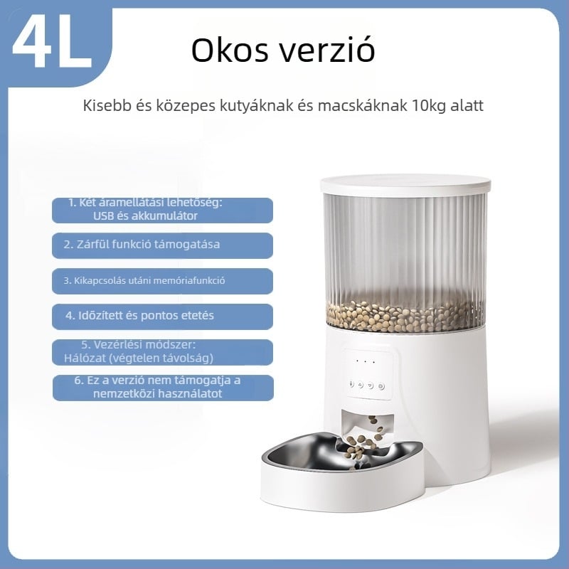 Automata macska- és kutya etető, levehető kialakítás, időzített és adagolt etetés, alkalmazás nélkül