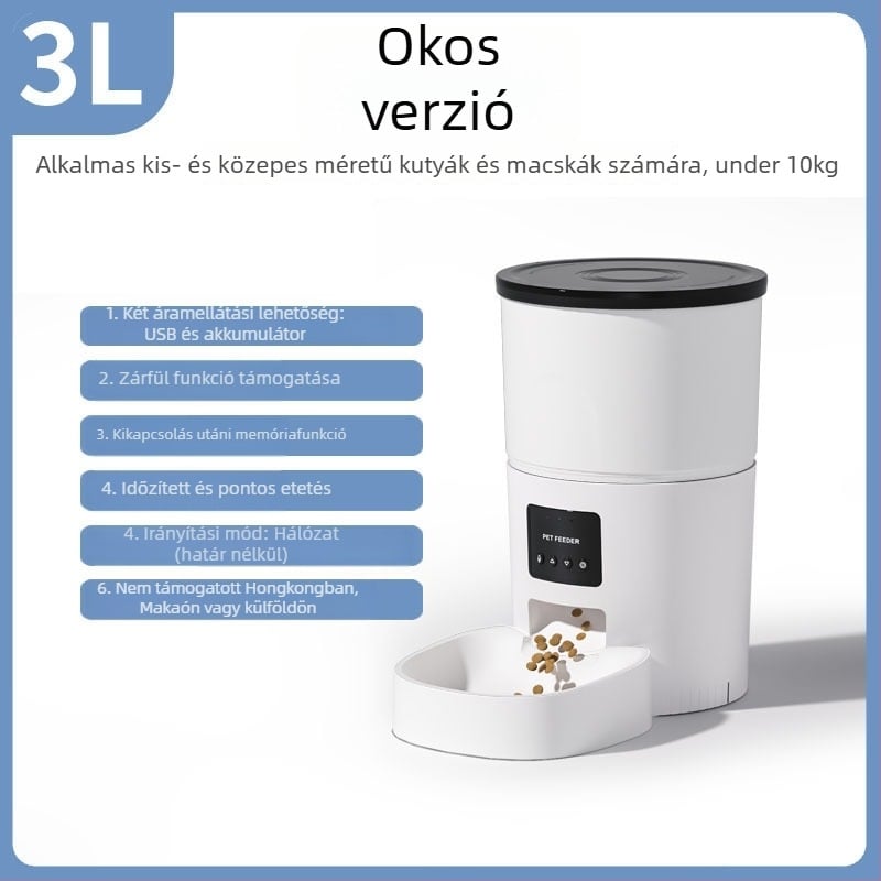Automata macska- és kutya etető, levehető kialakítás, időzített és adagolt etetés, alkalmazás nélkül