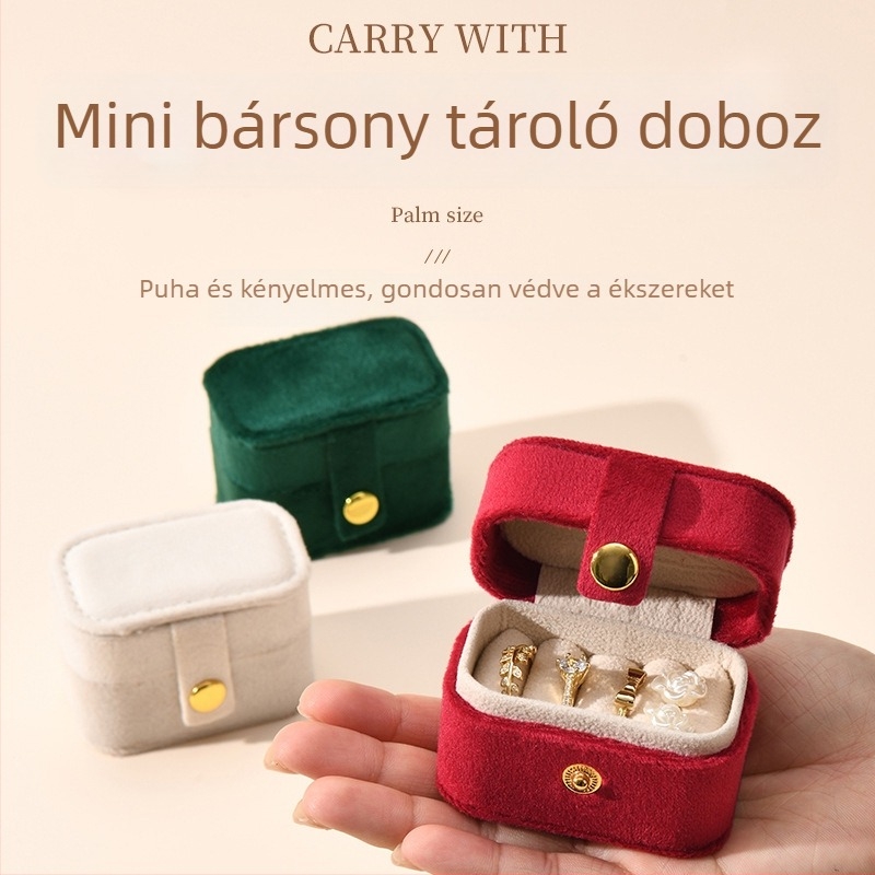 Pinfeng F03 ékszerdoboz – mini gyűrűtároló, hordozható fedéllel és csattal, Cortical anyag, Kényelmes stílus, Kemény kivitel