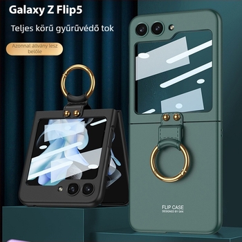 GKK Samsung Z Flip6/5 védőtok — ultra vékony, kemény PC ház, injekciós öntés, gyűrűtartóval és állvánnyal, ütésálló védelem
