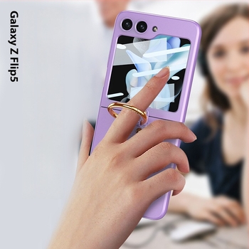 GKK Samsung Z Flip6/5 védőtok — ultra vékony, kemény PC ház, injekciós öntés, gyűrűtartóval és állvánnyal, ütésálló védelem