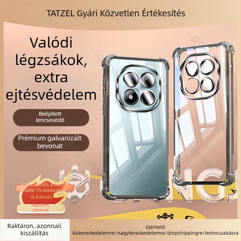 Tazo védőtok Redmi Note 15-hoz és Xiaomi Note 14-hez, átlátszó TPU ütésálló tokkal és teljes lefedettséggel