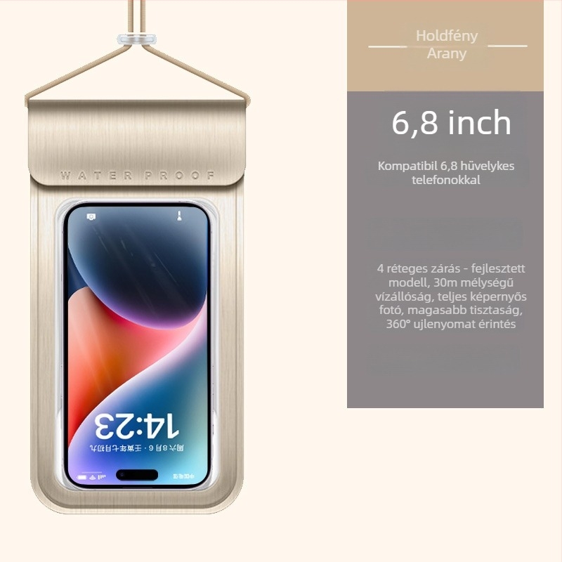 TPU vízálló telefon táska érintőképernyővel, ütés- és kopásálló, 7,5 hüvelykes nagy kapacitású védőtok