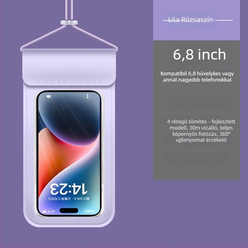 TPU vízálló telefon táska érintőképernyővel, ütés- és kopásálló, 7,5 hüvelykes nagy kapacitású védőtok