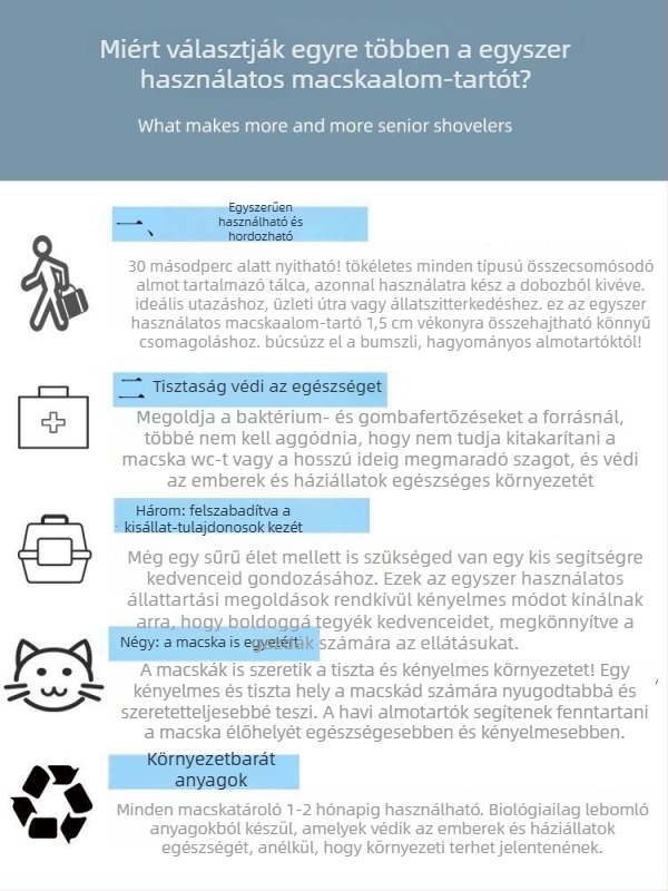 Összecsukható egyszer használatos macska WC – félig zárt, vízálló, hordozható