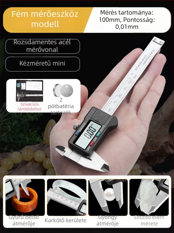 Digitális tolómérő, magas precizitás, rozsdamentes acél, elektronikus vernier