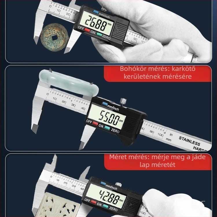 Digitális tolómérő, magas precizitás, rozsdamentes acél, elektronikus vernier