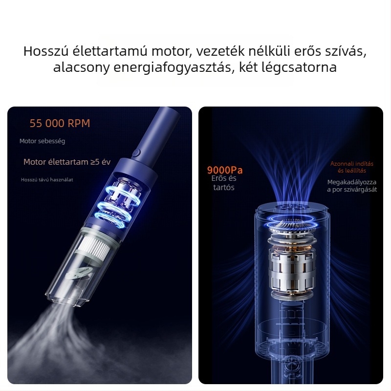 Könnyű, vezeték nélküli autó porszívó, 12V, 60W, 6000Pa szívóerő
