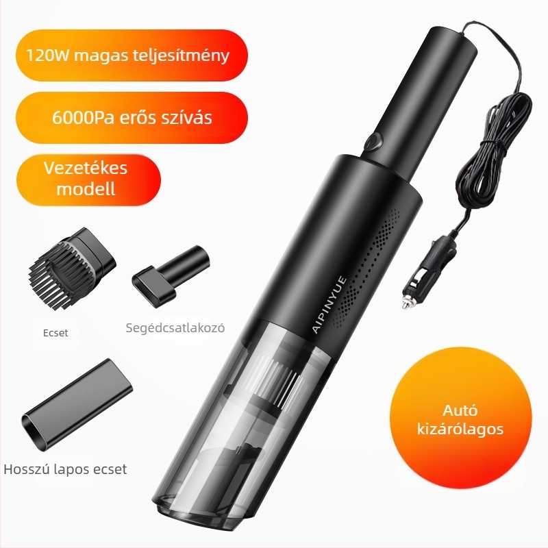 Könnyű, vezeték nélküli autó porszívó, 12V, 60W, 6000Pa szívóerő