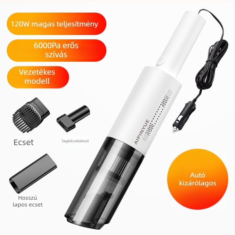 Könnyű, vezeték nélküli autó porszívó, 12V, 60W, 6000Pa szívóerő