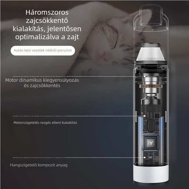 Kézi autó-porszívó — 90W, 20000Pa, újratölthető, 3 m hosszú kábel