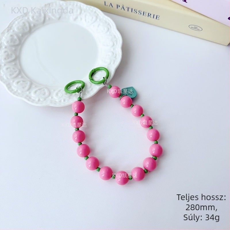 Geometriai gyöngyös lánc telefonvédőhöz — kézzel készített, műanyag, multifunkcionális kiegészítő