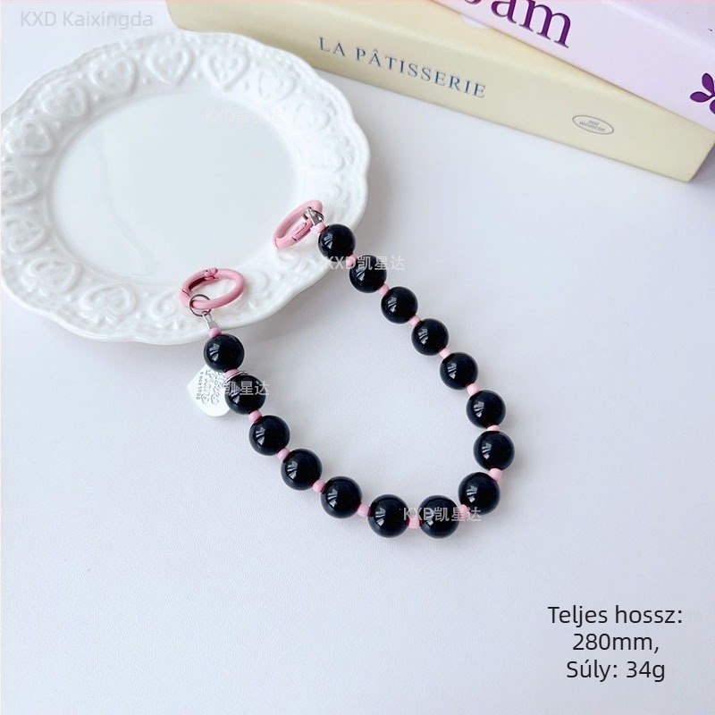 Geometriai gyöngyös lánc telefonvédőhöz — kézzel készített, műanyag, multifunkcionális kiegészítő