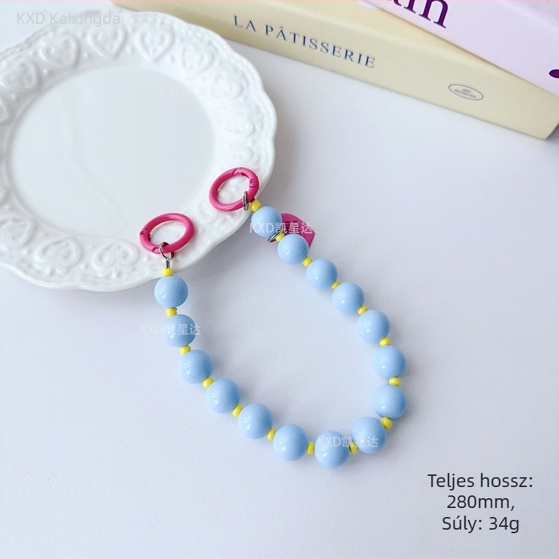 Geometriai gyöngyös lánc telefonvédőhöz — kézzel készített, műanyag, multifunkcionális kiegészítő