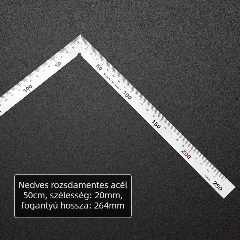 Unique Rozsdamentes acélból készült derékszögű vonalzó, 90° mérőeszköz, többfunkciós háromszögvonalzó