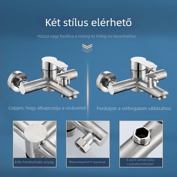 Rozsdamentes acélból készült falba épített zuhany- és kádsaptelep, háromirányú keverő, kerámia szeleppel, 0–90°C