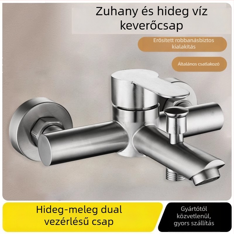 Rozsdamentes acélból készült falba épített zuhany- és kádsaptelep, háromirányú keverő, kerámia szeleppel, 0–90°C