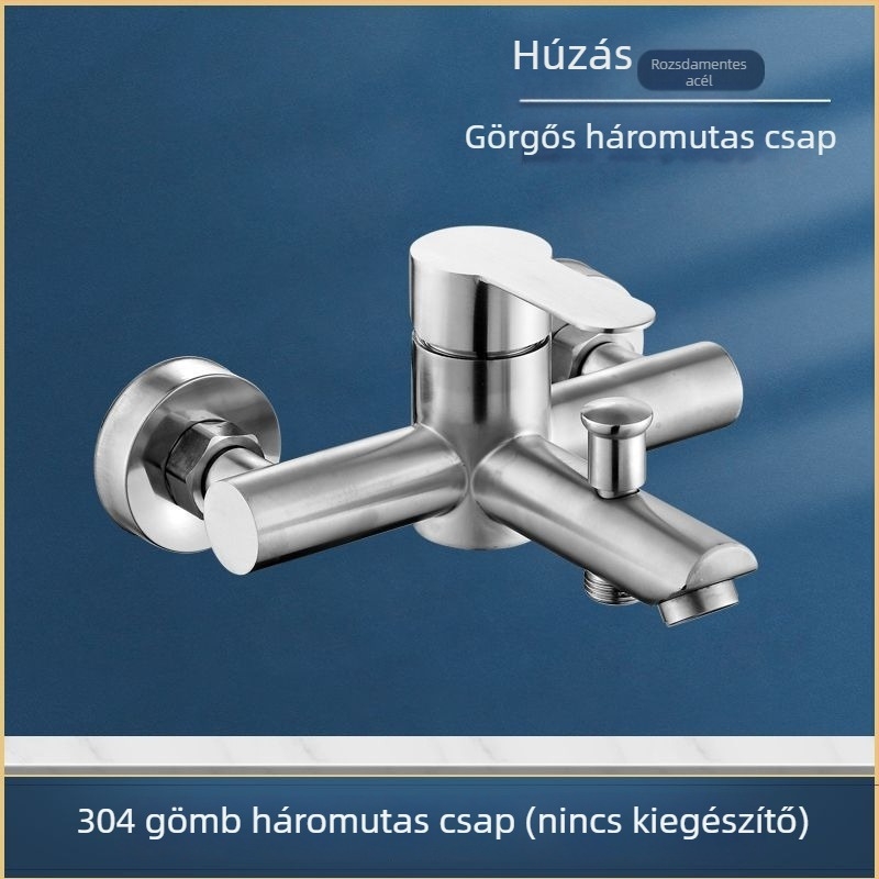 Rozsdamentes acélból készült falba épített zuhany- és kádsaptelep, háromirányú keverő, kerámia szeleppel, 0–90°C