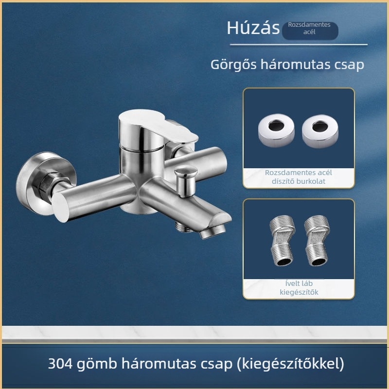 Rozsdamentes acélból készült falba épített zuhany- és kádsaptelep, háromirányú keverő, kerámia szeleppel, 0–90°C