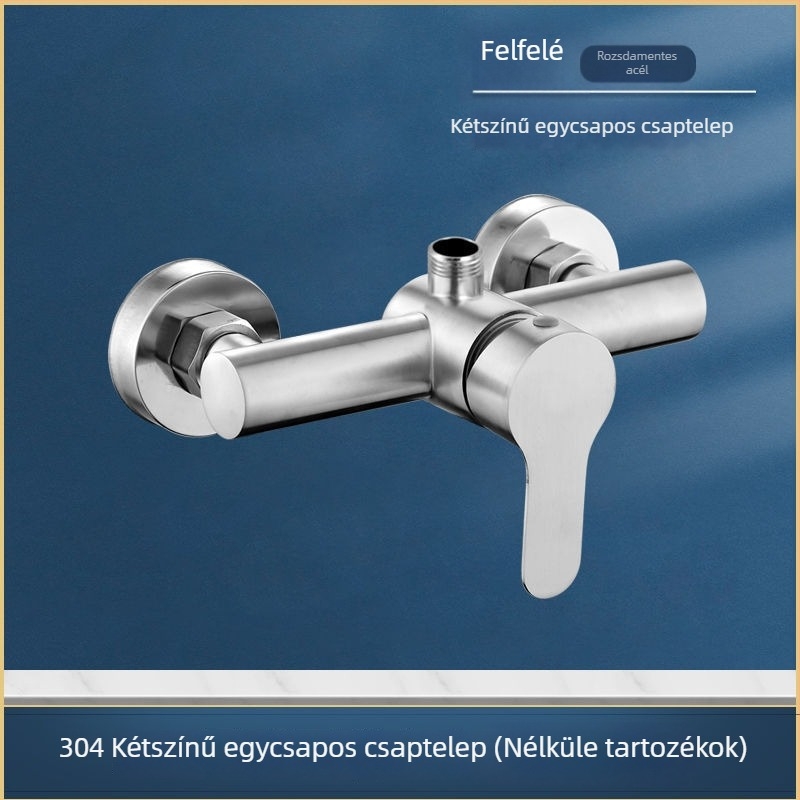 Rozsdamentes acélból készült falba épített zuhany- és kádsaptelep, háromirányú keverő, kerámia szeleppel, 0–90°C