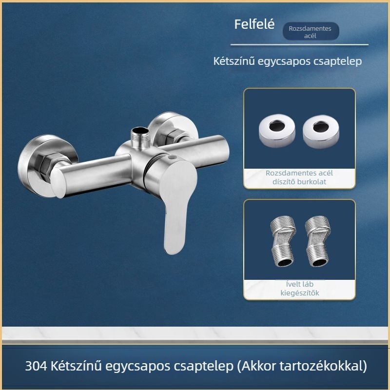 Rozsdamentes acélból készült falba épített zuhany- és kádsaptelep, háromirányú keverő, kerámia szeleppel, 0–90°C