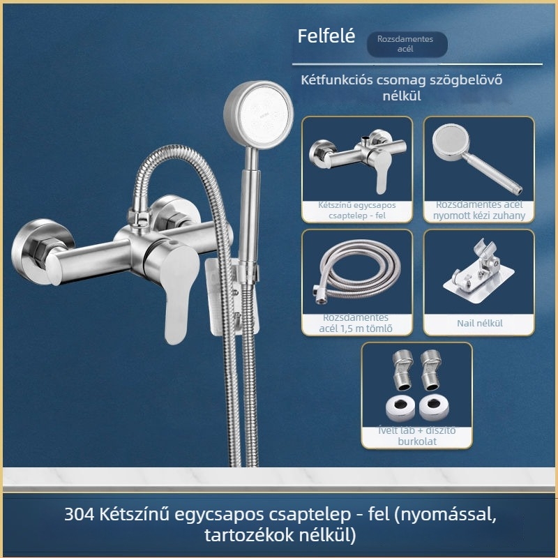 Rozsdamentes acélból készült falba épített zuhany- és kádsaptelep, háromirányú keverő, kerámia szeleppel, 0–90°C