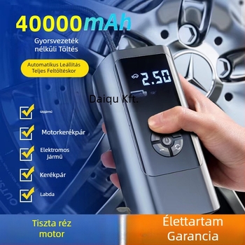 Újratölthető autó légpumpa, hordozható, 12V, 100W, 30 L/perc, Digitális kijelző