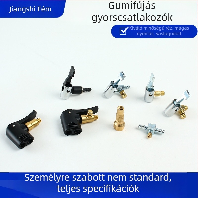 Tömlő nélküli fúvócsúcs kétfunkciós: amerikai és francia szeleppel, gumiból, snap-on, nagy belső tér, autóhoz és kerékpárhoz