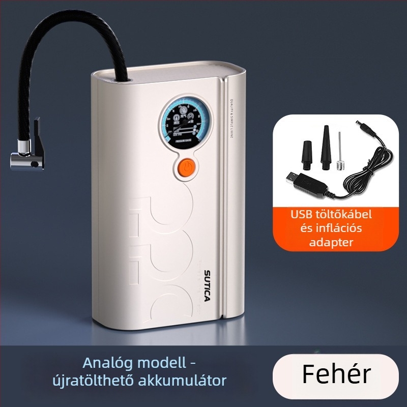 Vezeték nélküli autó légpumpa digitális kijelzővel és keréknyomás-mérővel | 12V, 120W, ABS ház, USB vagy cigaretta-gyújtó tápellátás, 3 m/1 m hosszú kábel, egyhengeres kialakítás