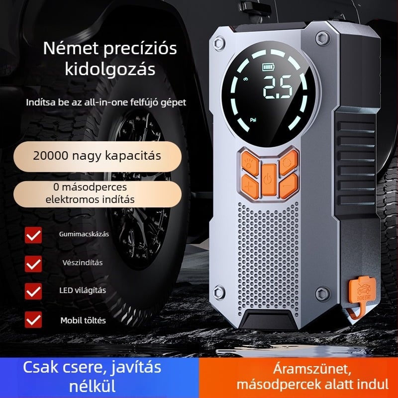 12V-os autóhoz tervezett vezeték nélküli hordozható elektromos levegőpumpa sürgősségi energiaellátással, többfunkciós