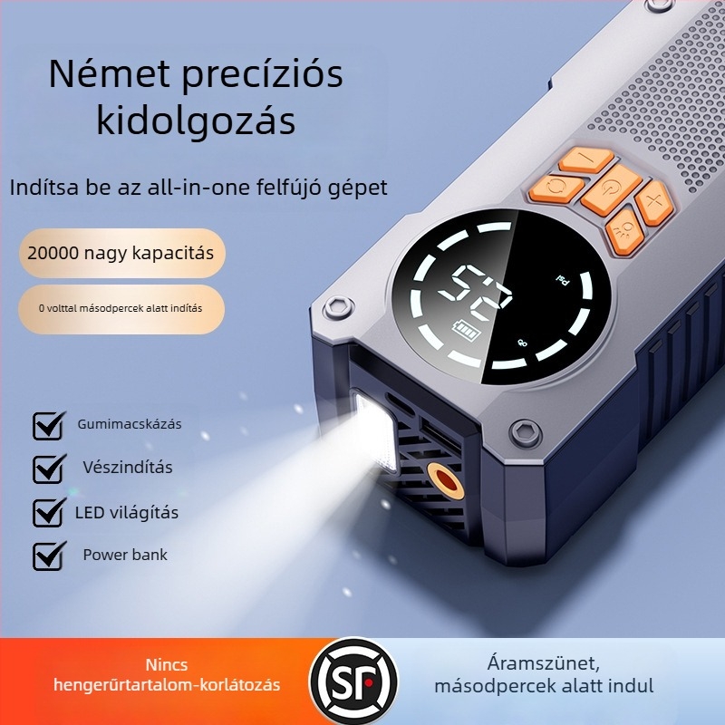 12V-os autóhoz tervezett vezeték nélküli hordozható elektromos levegőpumpa sürgősségi energiaellátással, többfunkciós