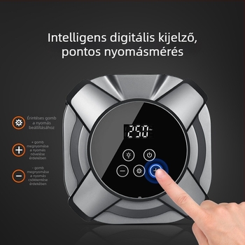 Hordozható autógumi fújó, 12V, 120W, 35 L/perc, Digitális kijelző, USB töltés