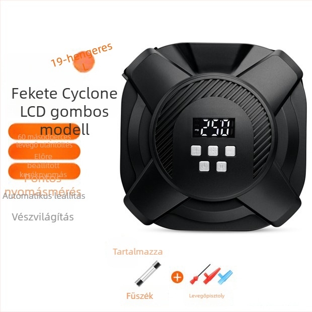 Hordozható autógumi fújó, 12V, 120W, 35 L/perc, Digitális kijelző, USB töltés