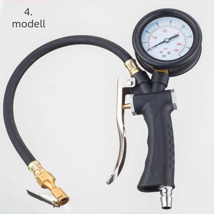 Gumiabroncsnyomás-mérő pumpával, mechanikus mutató, műanyag fogantyú (nyomástartomány 1-16 psi; pontosság 0,01 psi; több egység)