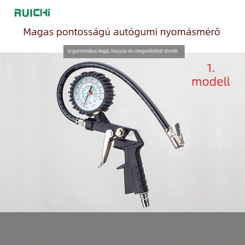 Gumiabroncsnyomás-mérő pumpával, mechanikus mutató, műanyag fogantyú (nyomástartomány 1-16 psi; pontosság 0,01 psi; több egység)