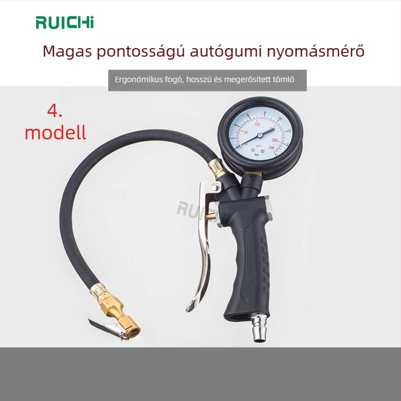 Gumiabroncsnyomás-mérő pumpával, mechanikus mutató, műanyag fogantyú (nyomástartomány 1-16 psi; pontosság 0,01 psi; több egység)
