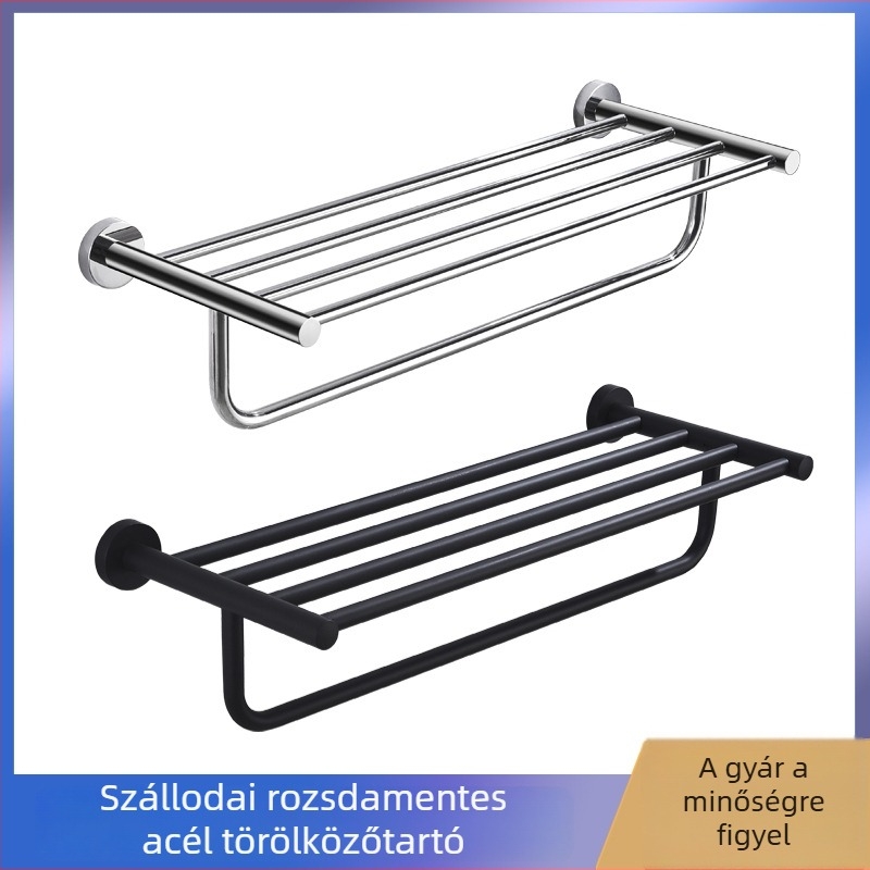 Rozsdamentes acél törölközőtartó, dupla réteg, csiszolt felület, korrózióálló, teherbírás 3–5 kg