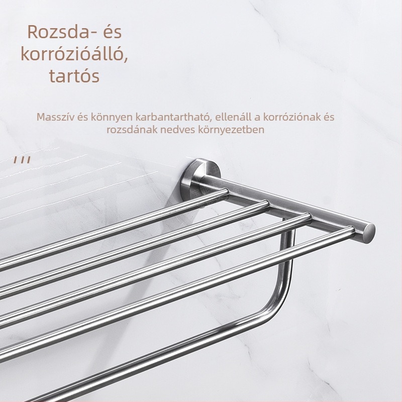 Rozsdamentes acél törölközőtartó, dupla réteg, csiszolt felület, korrózióálló, teherbírás 3–5 kg