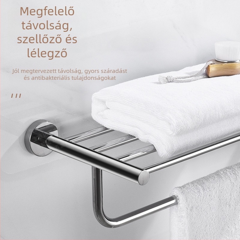 Rozsdamentes acél törölközőtartó, dupla réteg, csiszolt felület, korrózióálló, teherbírás 3–5 kg
